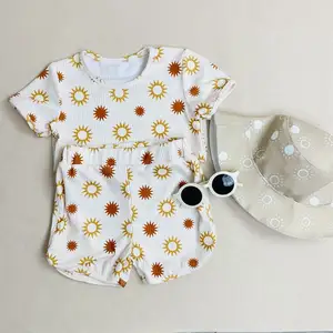 卸売100% 竹ビスコース新生児男の子服セット0-3ヶ月