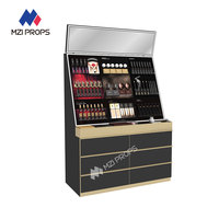 Étagères de présentation cosmétiques éclairées par LED, présentoir à maquillage avec miroir et tiroirs, vitrine cosmétique pour salon de beauté
