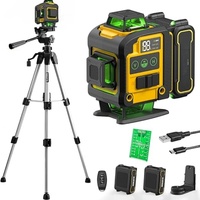 Trépied de niveau laser industriel 4x360 auto-nivelant, niveau laser vert 4D, outil de nivellement laser, 2 batteries lithium 18V DC, 1 an de garantie