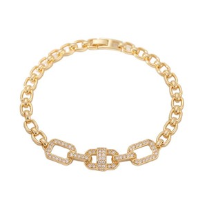 Bracelet en chaîne O plaqué or de style européen américain avec zircon, bijoux géométriques ovales pour femmes, cadeau - Product Image 4