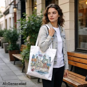 <span class=keywords><strong>Bolsa</strong></span> <span class=keywords><strong>de</strong></span> Lona Urbana, <span class=keywords><strong>Bolsa</strong></span> <span class=keywords><strong>de</strong></span> Compras Reutilizable para el <span class=keywords><strong>Trabajo</strong></span>, Viajes, Regalo con Diseño <span class=keywords><strong>de</strong></span> Paisaje Urbano para Amigos - Product Image 2
