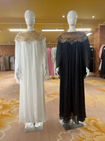 Élégante Cape Abaya Dorée à Paillettes et Perles en Polyester, Kaftan Long Ample en Mousseline Anti-Plis pour Mariage et Soirée d'Automne