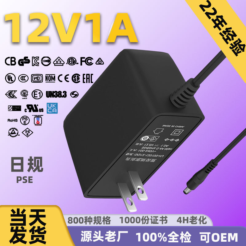 12v1a ได้รับการรับรอง PSE ของญี่ปุ่น สีดำ
