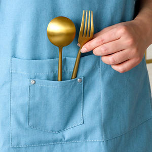 Tablier simple en coton et lin de couleur unie pour usage quotidien, cuisine et travail, adapté aux quatre saisons - Product Image 2