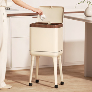 Kitchen Tall Trash Can Rectangular With Lid Large Capacity Indoor Use On Wheels - Product Image 1