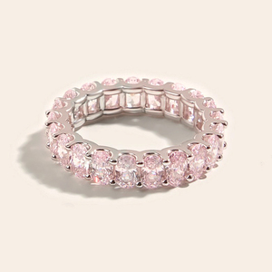 Anello di Lusso in Argento 925 per Donna, Placcato in Oro Bianco 18K, Completamente Tempestato di Diamanti Rosa ad Alto Contenuto di Carbonio, Gioielli per Matrimonio e Feste - Product Image 2