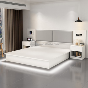 Modern Minimalist Hotel Twin Room Furniture Sets Wood <b>Platform</b> <b>Bed</b> <b>Frame</b> With Headboard Nightstands & Mattress For 3 Star Hotels - Product Image 3