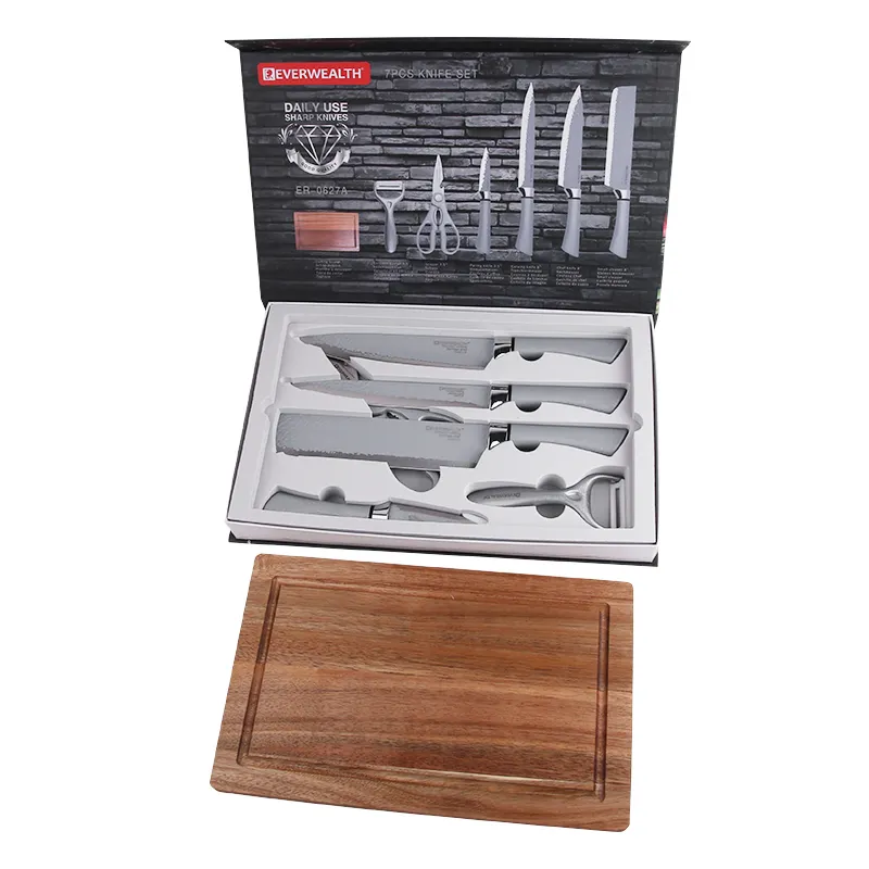 Premiumqualität 7-teiliges Edelstahl-Küchenmesser-Set antihaftbeschichtete Messer mit Schneidebrettern