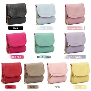 Porte-monnaie avec chaîne en cuir de vachette véritable avec logo personnalisé pour les femmes Mini sac en <span class=keywords><strong>or</strong></span> de grande capacité Rangement de pièces à la mode - Product Image 2
