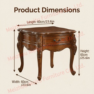 Mesa auxiliar de madera maciza con cajón, 23.6 pulgadas, borde ondulado, esquinas redondeadas, tablero de parquet, asa tallada, mesa auxiliar tradicional <span class=keywords><strong>para</strong></span> sala de estar - Product Image 4