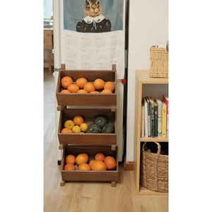 Étagère de rangement en bois à 3 niveaux, panier à fruits détachable pour cuisine et salon, couleur bois naturel, type sur pied, durable - Product Image 2
