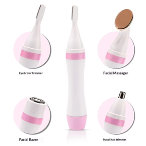 เครื่องเล็มขนหูและจมูกแบบใช้แบตเตอรี่ AA 1 ก้อน สำหรับผู้หญิง 4-in-1 กำจัดขนคิ้ว ใบหน้า ขา รักแร้ บิกินี่ แบบไม่เจ็บปวด - Product Image 1
