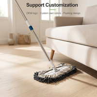 Serpillère plate en chenille réutilisable avec manche télescopique en acier inoxydable, tampon en microfibre lavable et essorage manuel pour tous types de sols