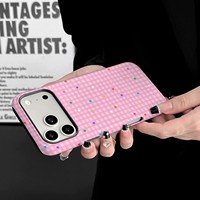 Film magnétique rose 2-en-1 ultra-fin à motif écossais pour coque 16 Plus/17 Pro avec protection des bords surélevés