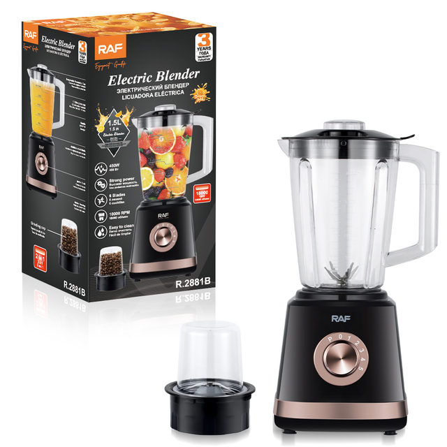 RAF R.2881 Electric Blender 450W 1.5L 18000RPM 6 Blade Glass Cup Stainless Steel Tool Head Fast Start Low Noise Easy Clean 2in1