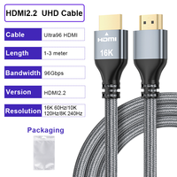 Câble HDMI 2.2 ULT-unite Cabo 16K, 1 mètre, 2 mètres, 3 mètres, Ultra 96, avec HDR dynamique 3D pour la duplication d'écran d'ordinateur portable sur HDTV