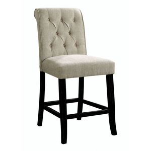 Ensemble de meubles de salle à manger de style rustique DB 2 chaises de petit déjeuner de cuisine tuftées en tissu chenille beige à hauteur de comptoir - Product Image 3