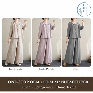 Ensemble d'été en coton et <span class=keywords><strong>lin</strong></span> pour femmes 2025 Nouveau style chinois Haut de gamme à la mode Ensemble deux pièces brodé Blouse <span class=keywords><strong>Pantalon</strong></span> à jambes larges - Product Image 2