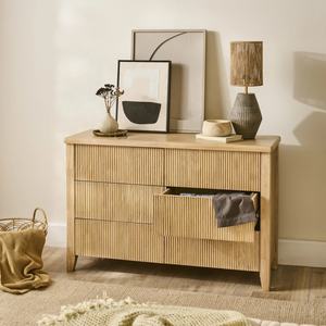 Commode de luxe en bois massif cannelé, couleur sur mesure, armoire de rangement moderne à 6 tiroirs avec tiroirs à fermeture amortie pour salon - Product Image 3