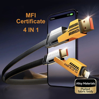 Câble de Recharge Rapide Réglable 4 en 1 Certifié MFi USB Type-C Micro pour iPhone 14 13 12 11 Pro Max et Android