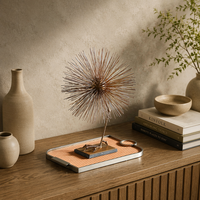 Sculpture en métal Flolenco Creative Design, design luxueux, en forme de pissenlit, en laiton tissé, sculpture en fil métallique sphérique, avec base en marbre, ornement