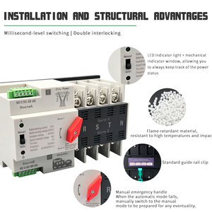 2P PC级单相ATS，双极手动和自动双模式转换开关63A/100A/125A AC690V，支持OEM&ODM，通过CE CQC认证 - Product Image 3