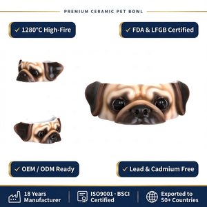 Fabrik benutzer definierte Premium kreative lustige Tier Design Porzellan kleine Rasse Mops Hund geformt Essen Trinken Feeder Keramik <span class=keywords><strong>Pet</strong></span> Bowl - Product Image 1