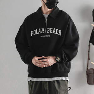 Sweat-shirt en coton solide pour hommes, col ras du cou à fermeture éclair, vêtements personnalisés de haute qualité, vente en gros - Product Image 4