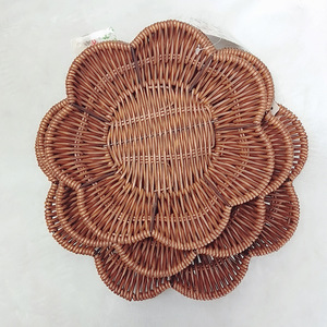 Juego de Platos para Aperitivos de Plástico Tejido, 3 Piezas, Color Marrón, Imitación Ratán, Frutero, Bandeja para Servir, Tamaños Grande, Mediano y Pequeño - Product Image 3