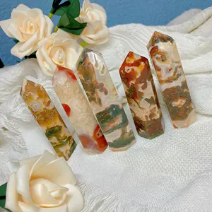 Groothandel Crystal Point Kristallen Healing Stone Wand Mos Agaat Toren Edelsteen Voor Home Decor