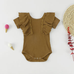 Venta al por Mayor de Nuevos Rompers de Verano para Bebé, de Color Natural, con Volantes y Mangas Cortas - Product Image 2