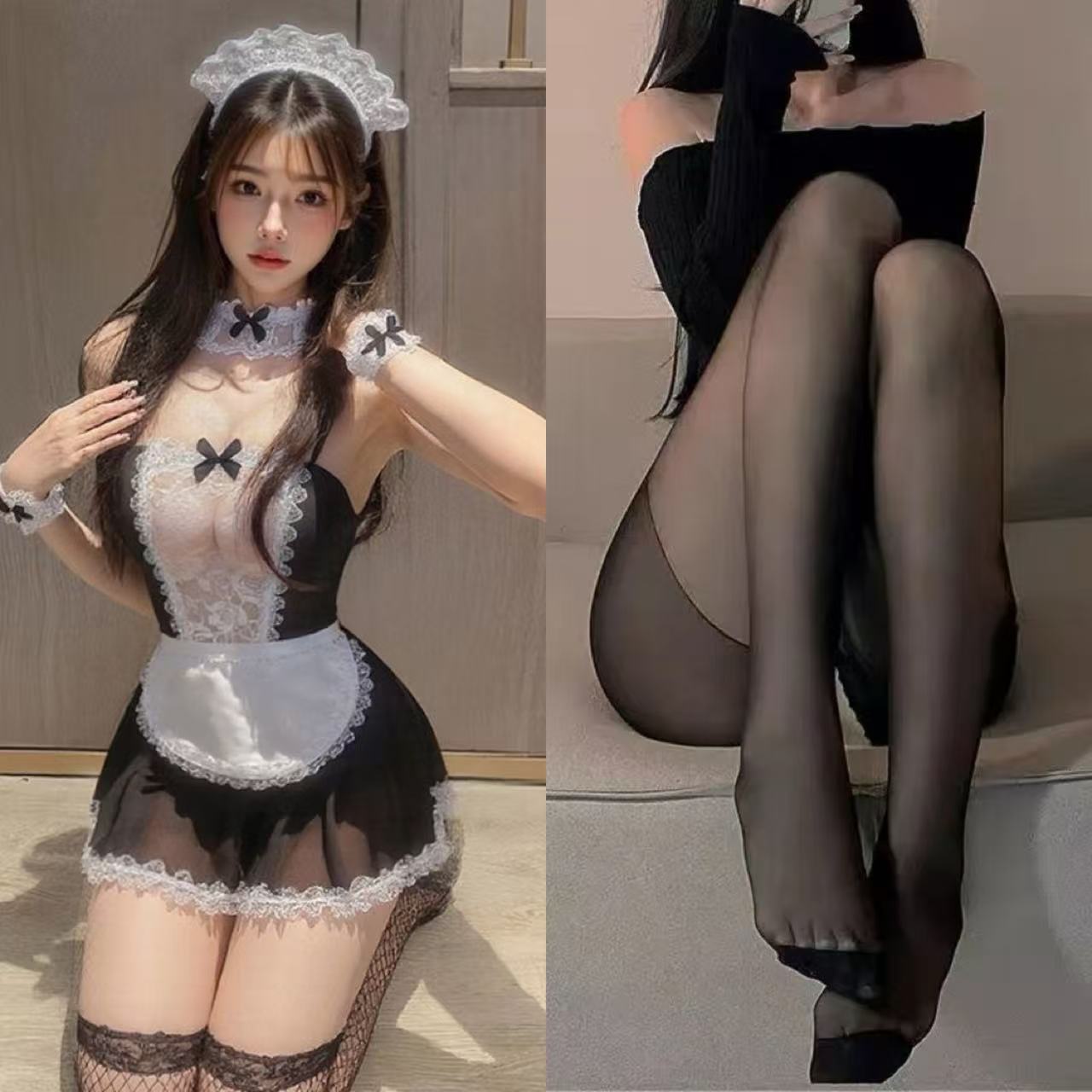Chaussettes ouvertes noires colorées 9013 Maid