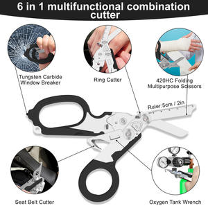 Ciseaux de sauvetage pliants 6-en-1 en acier inoxydable pour usage industriel/DIY, à bord partiellement dentelé et poignée ergonomique - Product Image 3