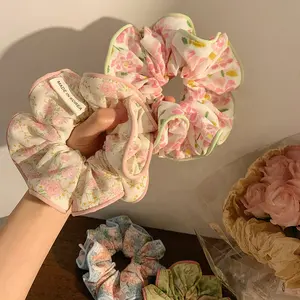 New Cloth Floral Large Hair Scrunchies Sweet Girl Hair Accessories Large Printing Hair Band Scrunchies