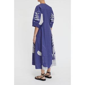 Customized <b>Ink</b> Wash Printed Short Sleeved Autumn Dress With Button Pockets - Product Image 4