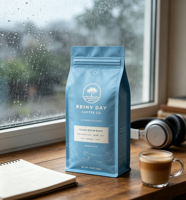Sachet de café professionnel personnalisé imprimé en héliogravure, fond plat, scellé sur huit côtés, avec valve, pour grains torréfiés, 2 lb