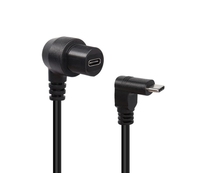 Hitam 90 derajat pemasangan Panel mobil USB C laki-laki ke perempuan kabel dengan penutup tahan air bawah kiri kanan siku USB C kabel ekstensi