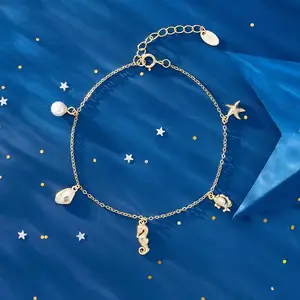 RINNTIN APB02 Neuankömmling U-Boot-Organismus mit Perlen anhänger 14 Karat vergoldetes Sterling Silber Armband für Frauen Geschenk