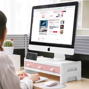 Computer Monitor Riser Stand Base Bracket Office <b>Desk</b> Organizer With Drawers For Desktop Screen Laptop Storage Box - Product Image 2