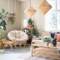 Nordic Modern Style Natural Rattan Cane Radar Papasan Mamasan Chair with Cushion