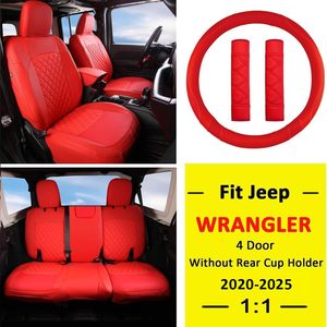 Fundas de Asiento de Cuero Personalizadas para <span class=keywords><strong>Jeep</strong></span> Wrangler JL 2018-2025, Color Rojo Brillante, Accesorios de Lujo - Product Image 4