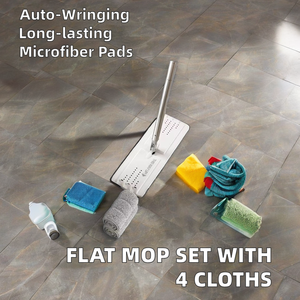 Trắng Có Thể Gập Lại Thép Phẳng Bóp Lau Xô Thiết Lập Với Tay Cầm Dài 4 Sợi Nhỏ Vải Ướt/Khô Làm Sạch Sàn Giỏ Nhựa - Product Image 2