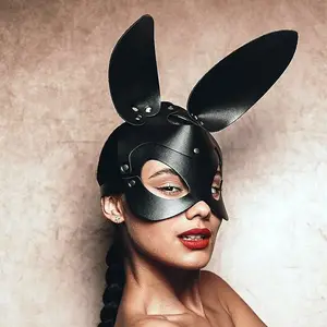 Niusida nouvelles femmes lapin filles couvre-chef accessoires Halloween mascarade fête visage bouclier Sexy noir cuir lapin masque décoratif