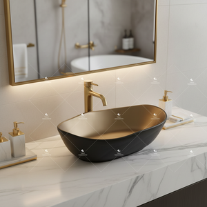 Lavabo de salle de bain ovale moderne <span class=keywords><strong>en</strong></span> <span class=keywords><strong>céramique</strong></span> noire mate de luxe à poser sur comptoir - Product Image 5