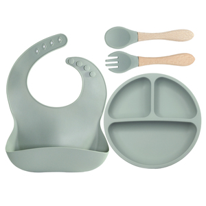 Kit de vaisselle pour bébé, ensemble de bavoir et <span class=keywords><strong>assiette</strong></span>, fourchette et cuillère en Silicone, avec Logo personnalisé, vente en gros - Product Image 6