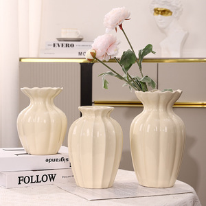 Juego de Jarrones de Cerámica Mystic Arts, Color Blanco Lechoso, Estilo Moderno Minimalista, Decoración para el Hogar, Decoración de Mesa de Sala de Estar, Flores Secas - Product Image 1