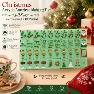 Juego de Mahjong Americano de Lujo Moderno para Navidad, 160 Piezas de Acrílico Verde Menta de 1.43 Pulgadas, Diseño Festivo de Copo de Nieve y Santa Claus - Product Image 6