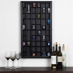 17 "x 32" Accessoires de barre de porte en verre Verrerie miniature à collectionner <span class=keywords><strong>Vitrine</strong></span> <span class=keywords><strong>murale</strong></span> noire en verre à liqueur - Product Image 3