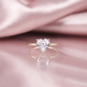 Gioielli personalizzati in oro reale in tinta unita 10K 14K 18K Solitaire VVS diamanti taglio cuore rosa Moissanite anelli da donna - Product Image 5