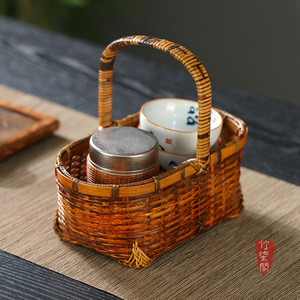 Hand Woven Bamboo <b>Basket</b> Rectangle Lacquer Finish Chinese Style Snack Tea <b>Storage</b> Living Room Use Guizhou Origin YY0637 - Product Image 2